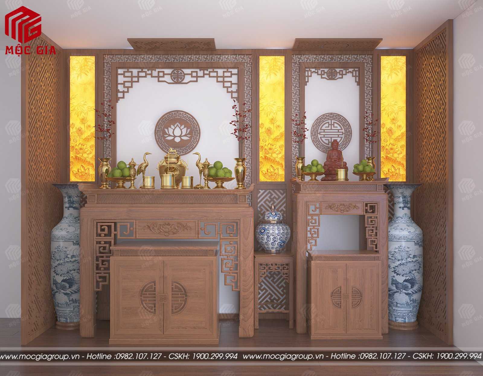 Thiết kế mẫu vách ngăn phòng khách có bàn thờ