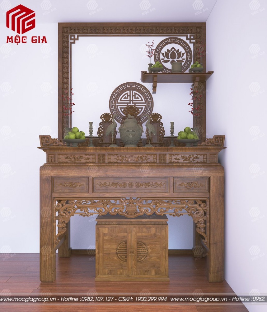 Mẫu án gian thờ gỗ gụ đơn giản