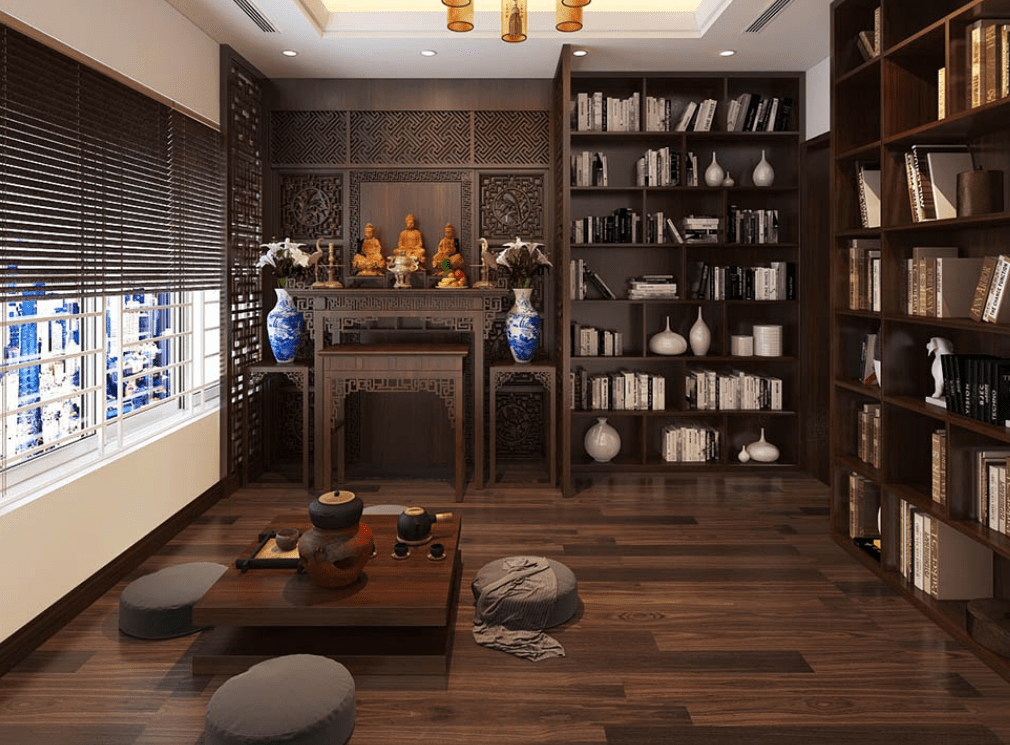 Thiết kế phòng thờ kết hợp phòng đọc sách