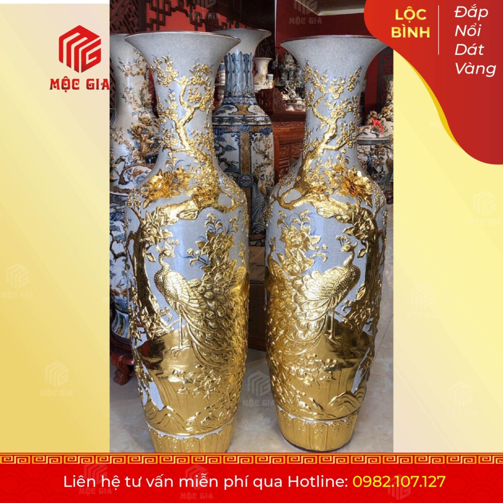 Lộc Bình Đắp Nổi Dát Vàng - DNRV04