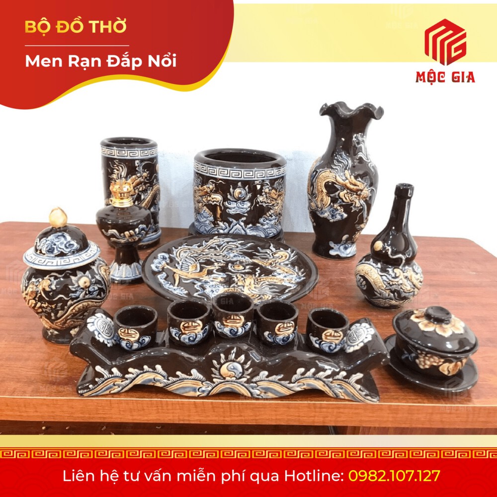 Bộ Đồ Thờ Men Rạn Đắp Nổi - DN 69