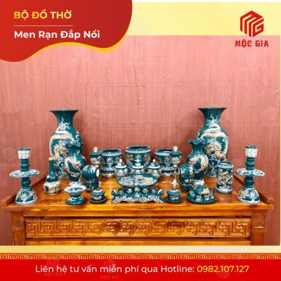 Bộ Đồ Thờ Men Rạn Đắp Nổi - DN 68