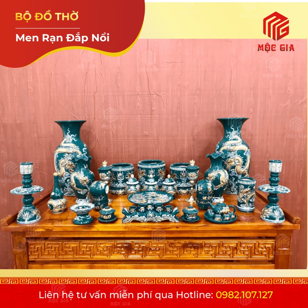 Bộ Đồ Thờ Men Rạn Đắp Nổi - DN 68