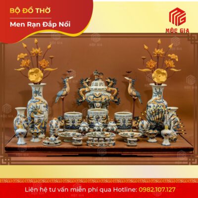 Bộ Đồ Thờ Men Rạn Đắp Nổi - DN 13