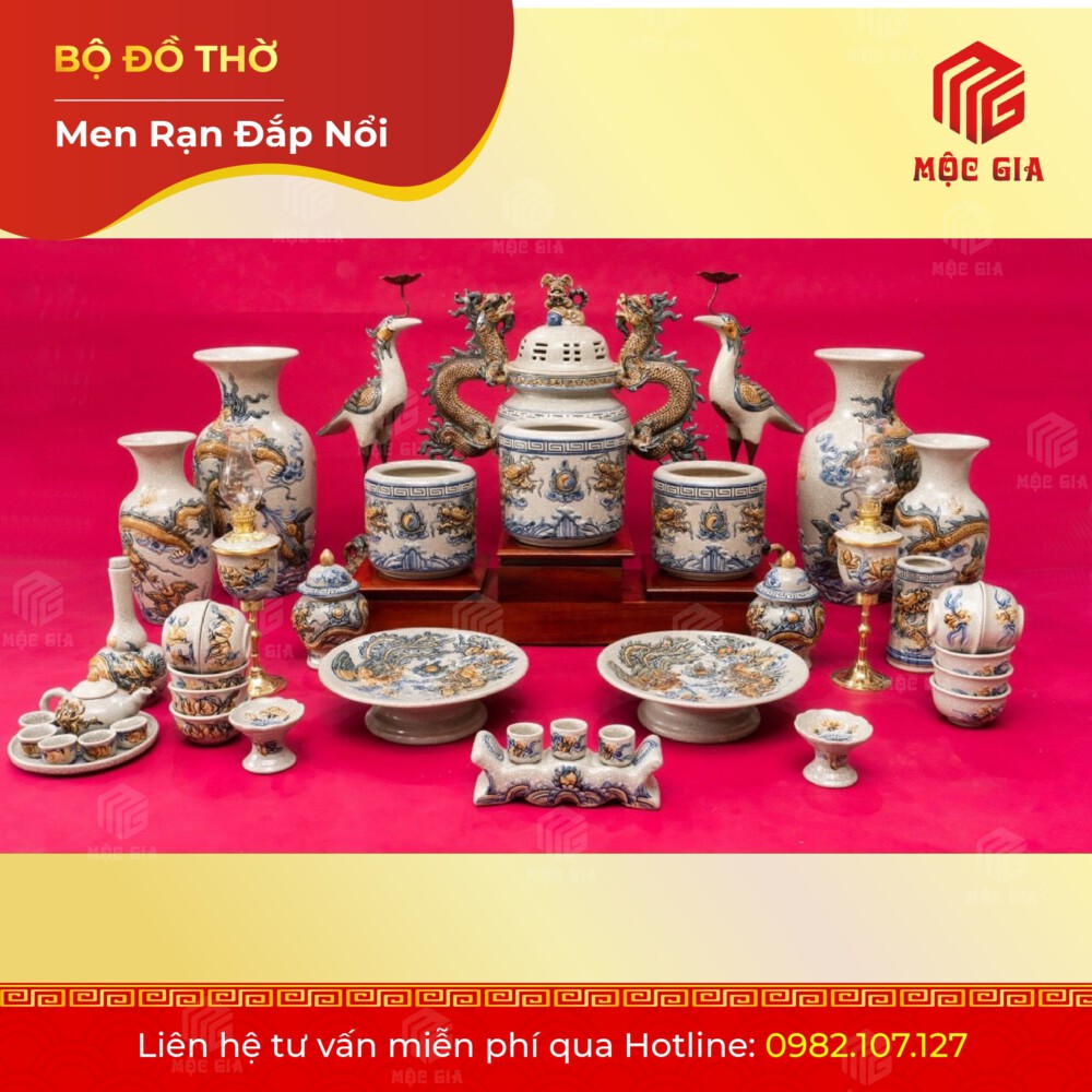 Bộ Đồ Thờ Men Rạn Đắp Nổi - DN 35