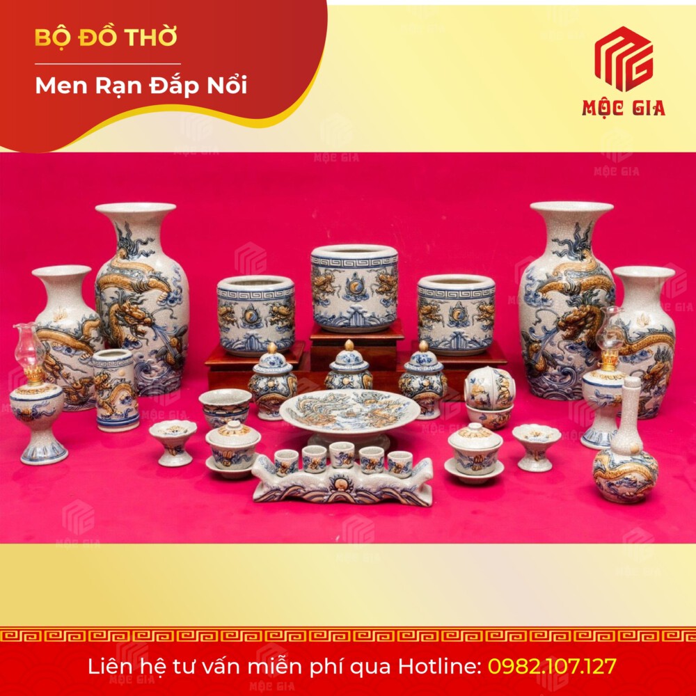 Bộ Đồ Thờ Men Rạn Đắp Nổi - DN 36