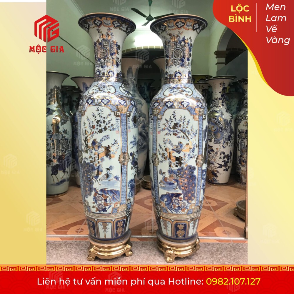 Lộc Bình Men Lam Vẽ Vàng - MLVV41