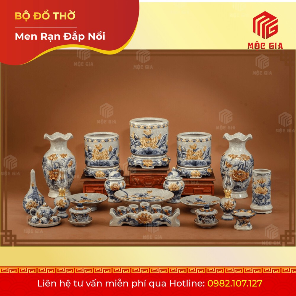Bộ Đồ Thờ Men Rạn Đắp Nổi – DN 2