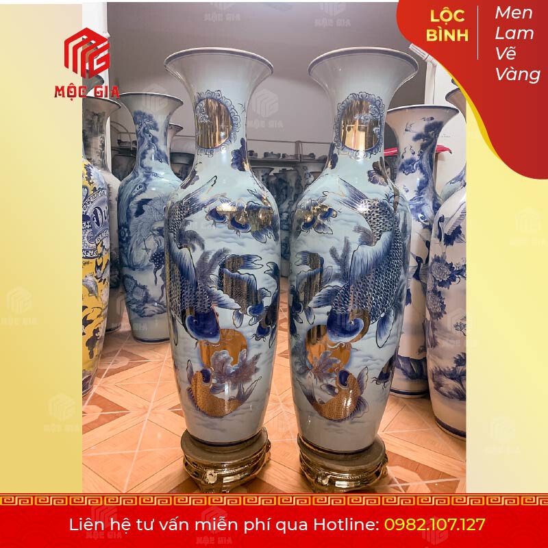Lộc Bình Men Lam Vẽ Vàng - MLVV50
