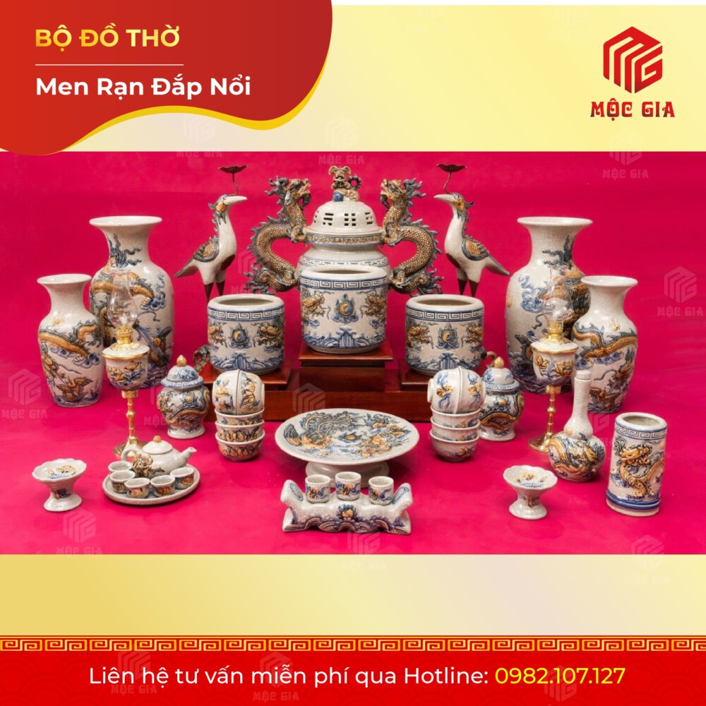 Bộ Đồ Thờ Men Rạn Đắp Nổi - DN 39