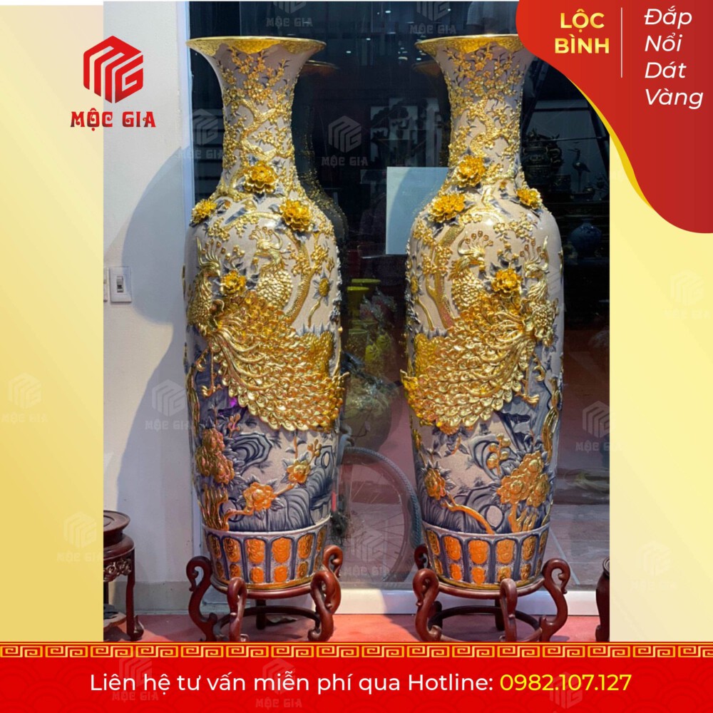 Lộc Bình Đắp Nổi Dát Vàng - DNRV05