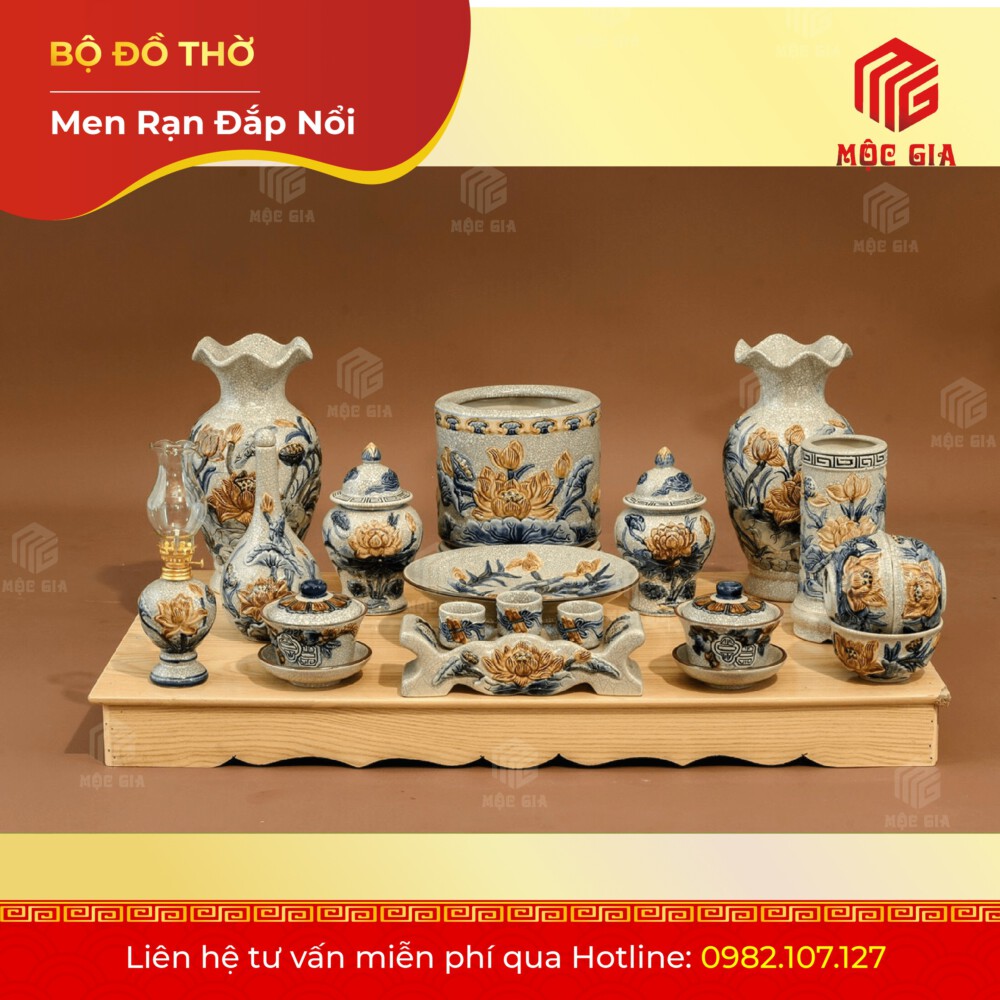 Bộ Đồ Thờ Men Rạn Đắp Nổi - DN 3