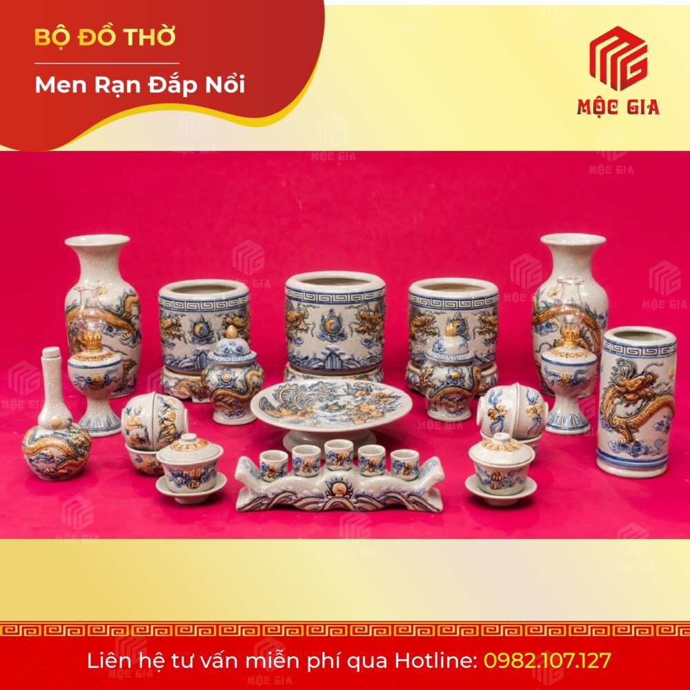 Bộ Đồ Thờ Men Rạn Đắp Nổi - DN 41