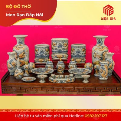 Bộ Đồ Thờ Men Rạn Đắp Nổi - DN 42