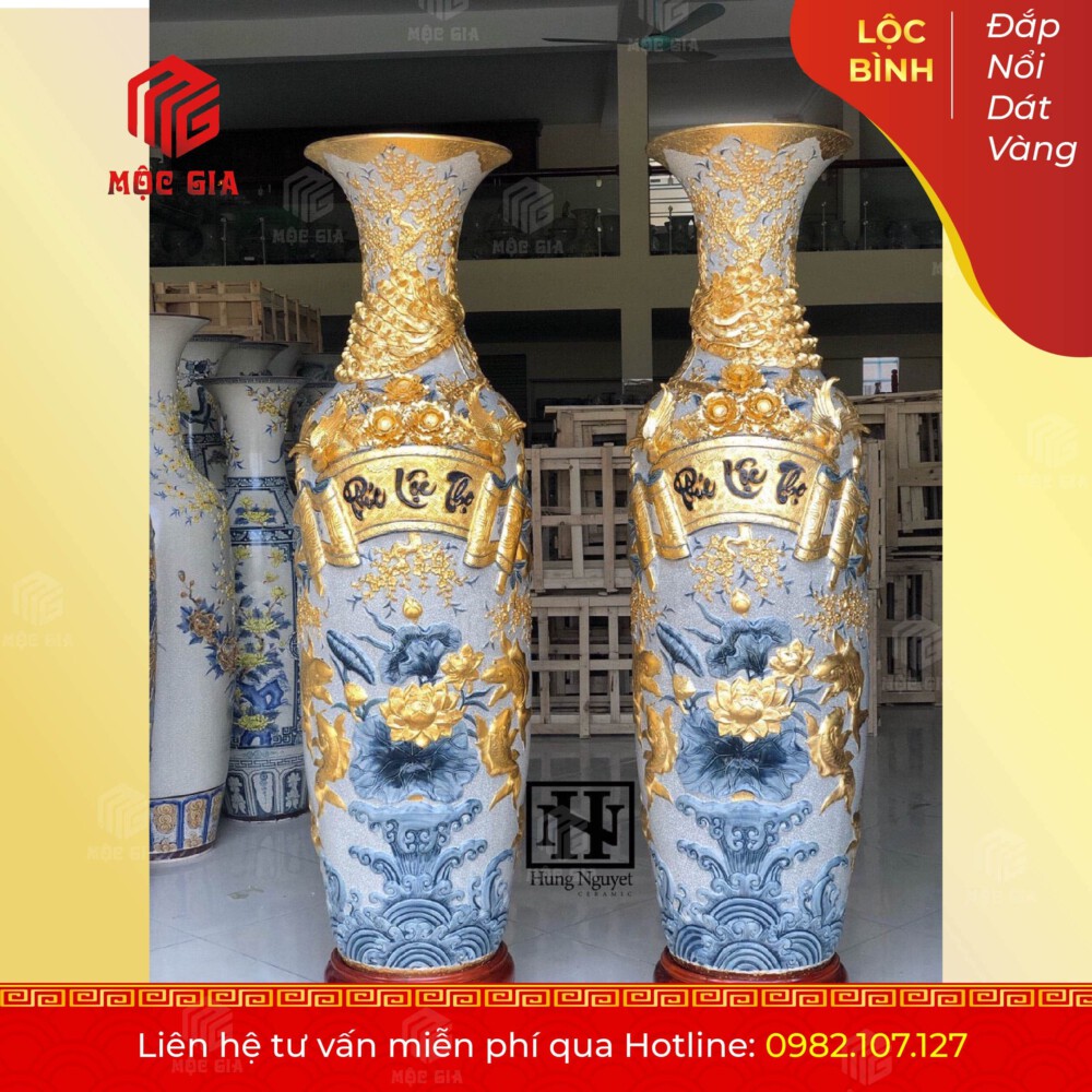 Lộc Bình Đắp Nổi Dát Vàng - DNRV05