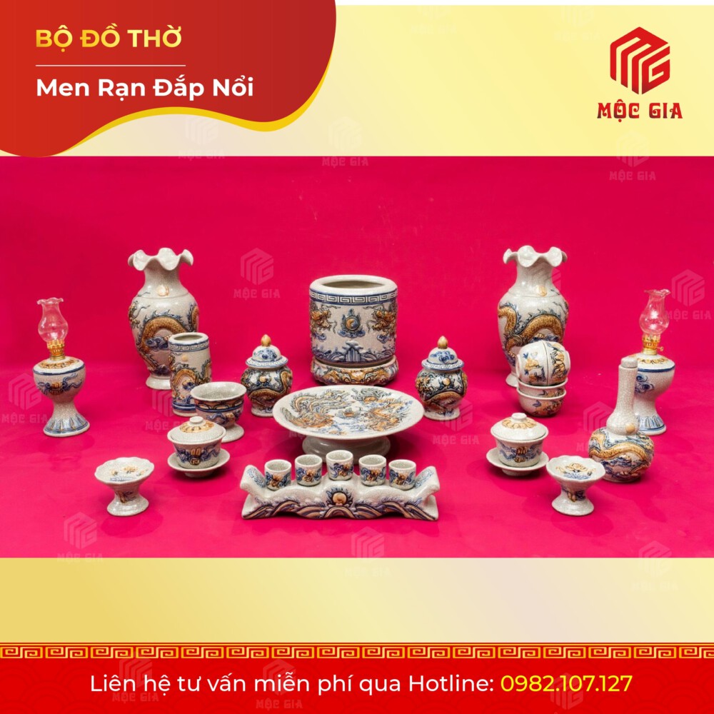 Bộ Đồ Thờ Men Rạn Đắp Nổi - DN 44