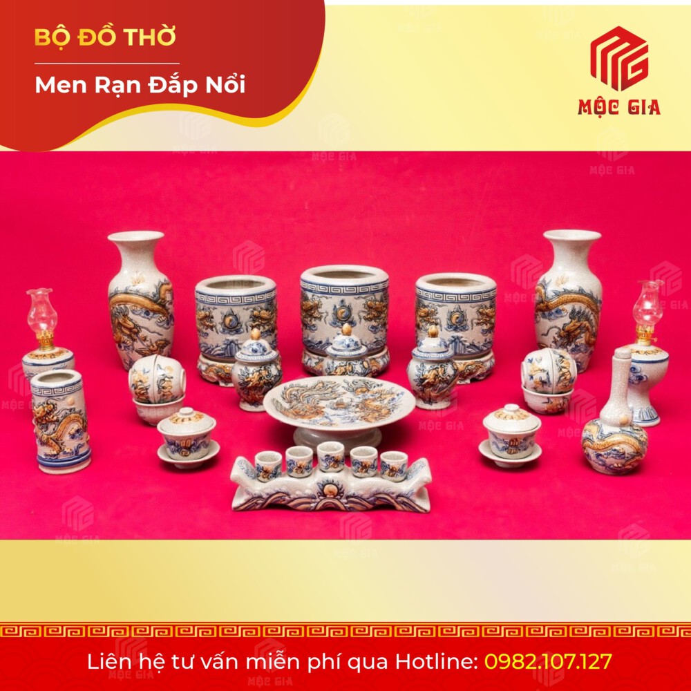 Bộ Đồ Thờ Men Rạn Đắp Nổi - DN 46