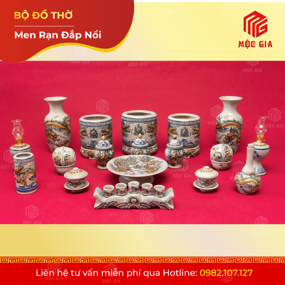 Bộ Đồ Thờ Men Rạn Đắp Nổi - DN 47