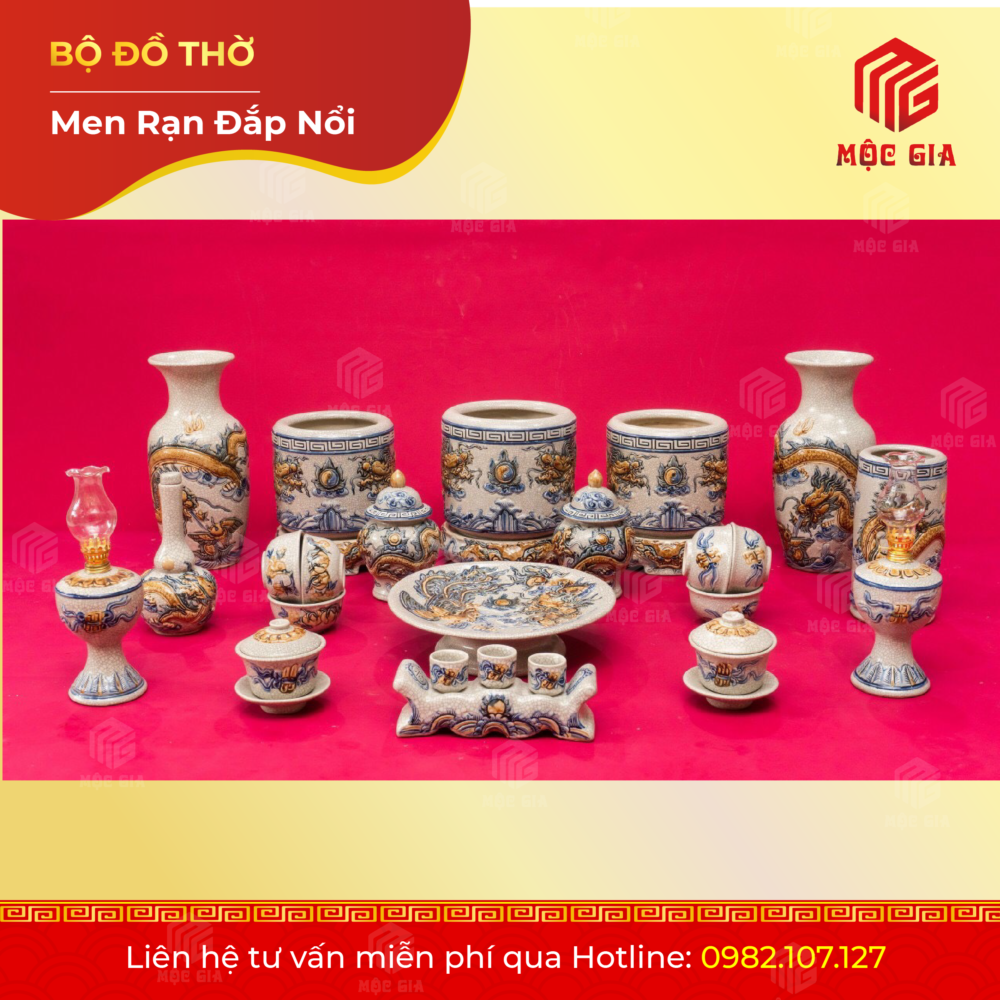Bộ Đồ Thờ Men Rạn Đắp Nổi - 51
