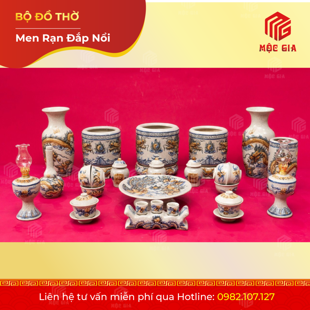 Bộ Đồ Thờ Men Rạn Đắp Nổi - DN 54