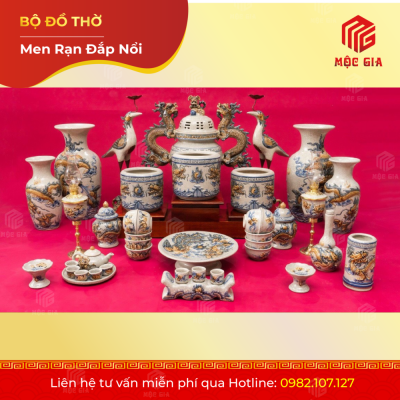 Bộ Đồ Thờ Men Rạn Đắp Nổi - DN 56
