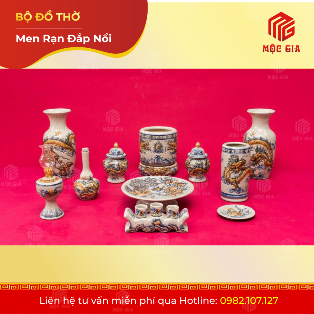 Bộ Đồ Thờ Men Rạn Đắp Nổi - DN 60