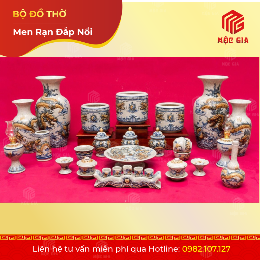 Bộ Đồ Thờ Men Rạn Đắp Nổi - DN 61
