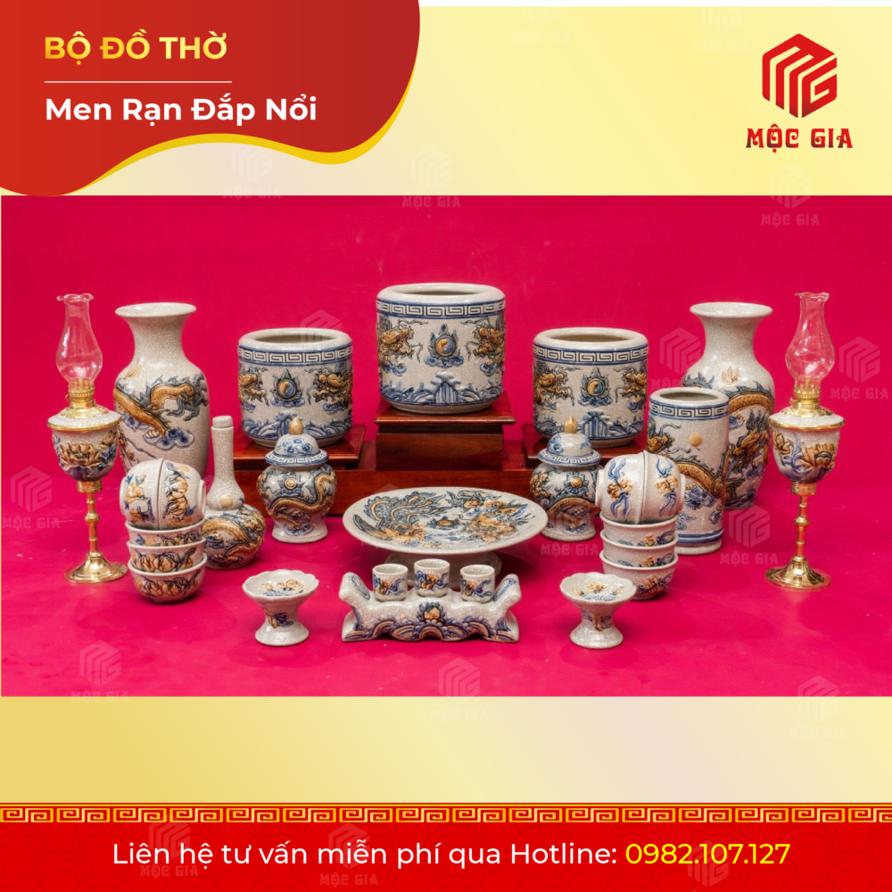 Bộ Đồ Thờ Men Rạn Đắp Nổi - DN 62