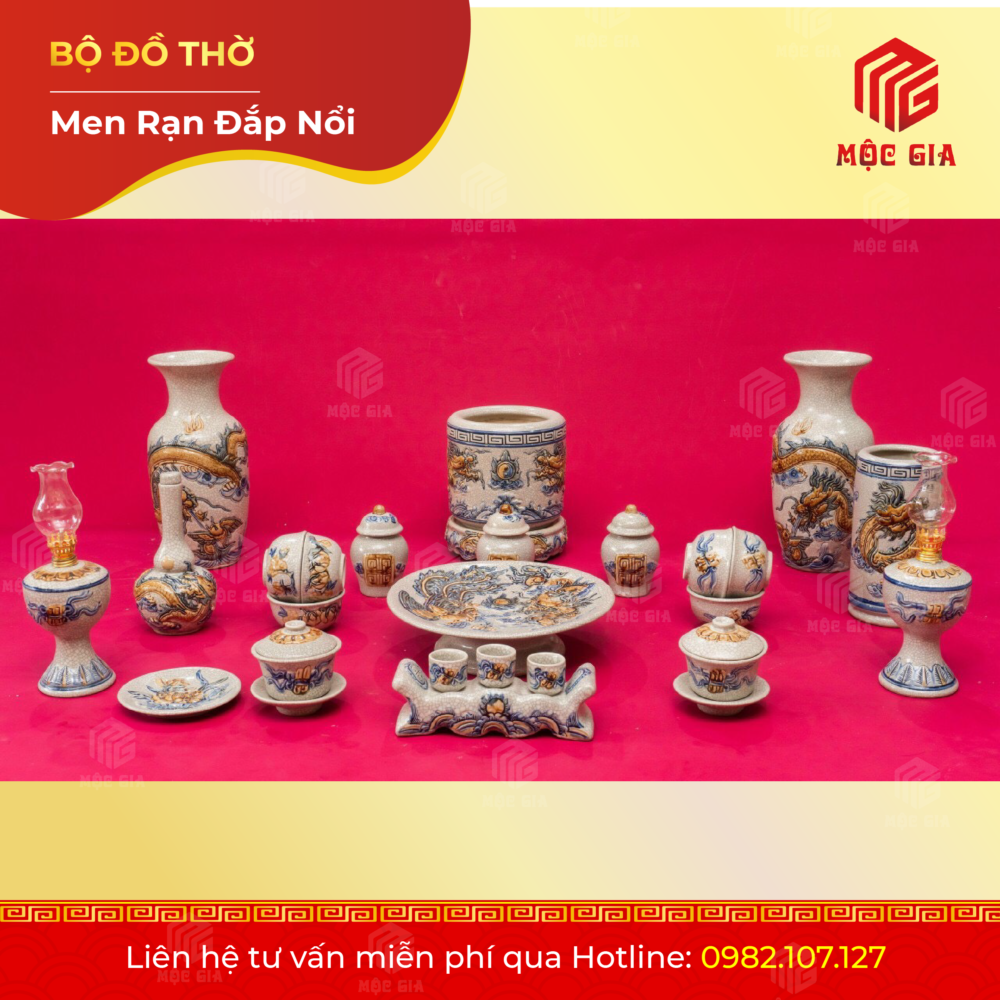 Bộ Đồ Thờ Men Rạn Đắp Nổi - DN 63