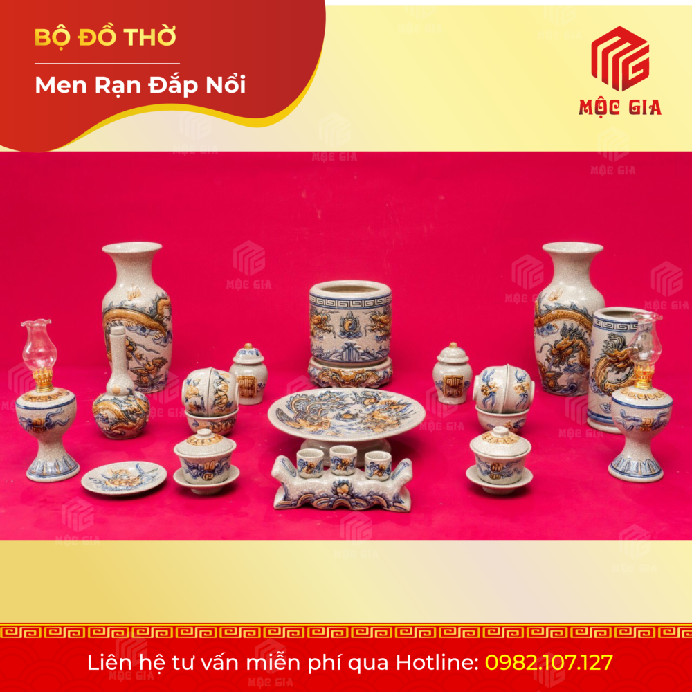 Bộ Đồ Thờ Men Rạn Đắp Nổi - DN 65
