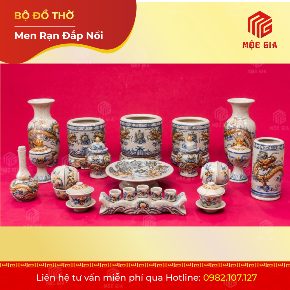 Bộ Đồ Thờ Men Rạn Đắp Nổi - DN 67