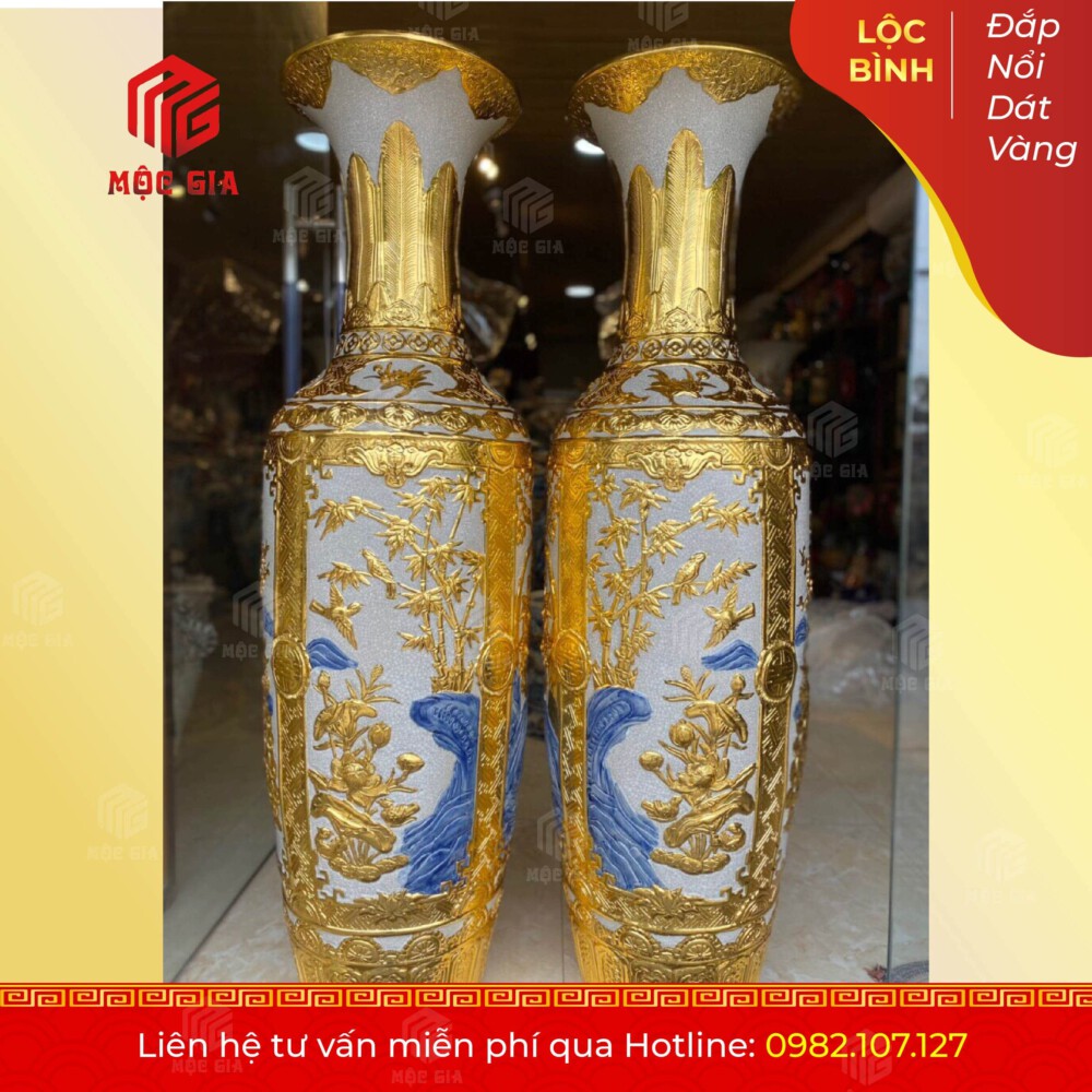 Lộc Bình Đắp Nổi Dát Vàng - DNRV02