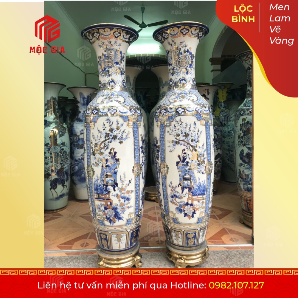 Lộc Bình Men Lam Vẽ Vàng - MLVV47