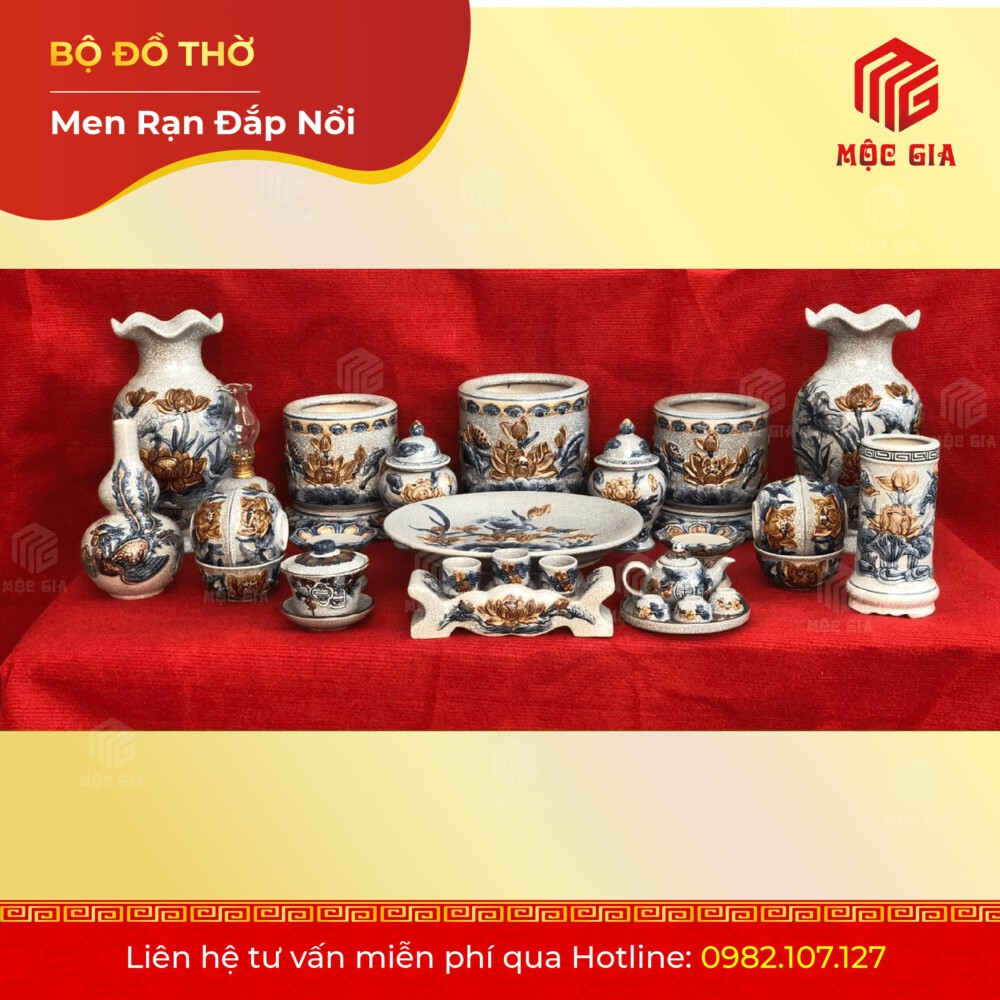 Bộ Đồ Thờ Men Rạn Đắp Nổi - DN 67