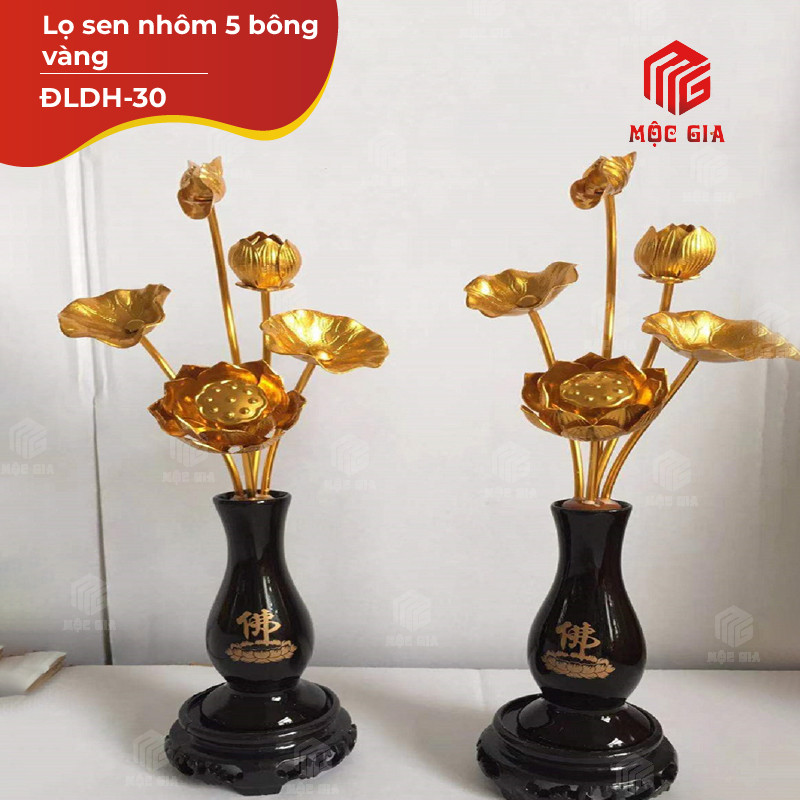 Lọ sen nhôm 5 bông vàng - ĐLDH-30